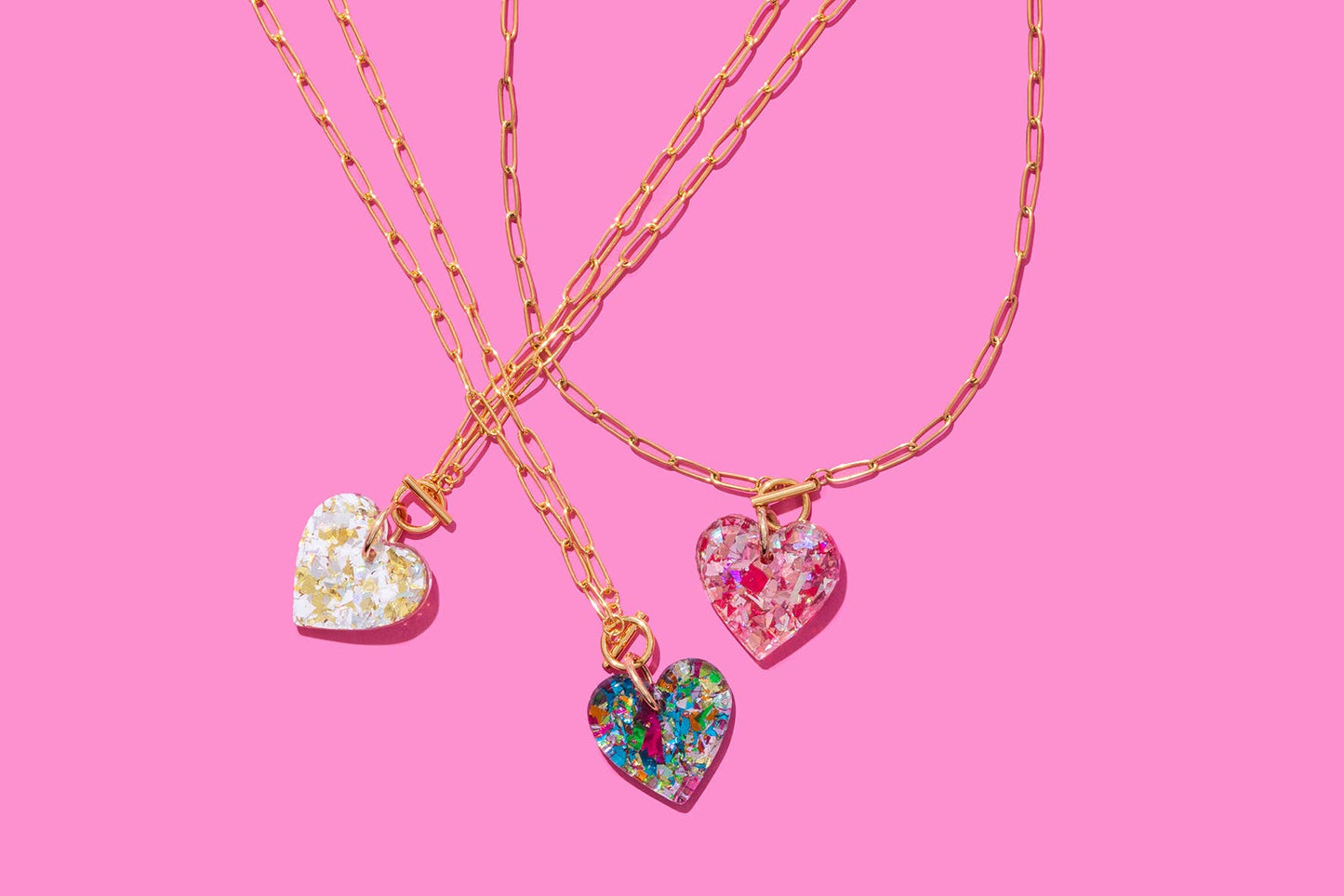 Paperclip Chain Necklace - Heart - Pearl Confetti