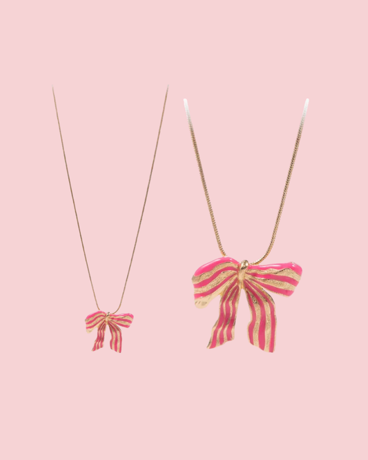 BOW SHAPED STRIPE BOW WITH ENAMEL SHORT NECKLACE