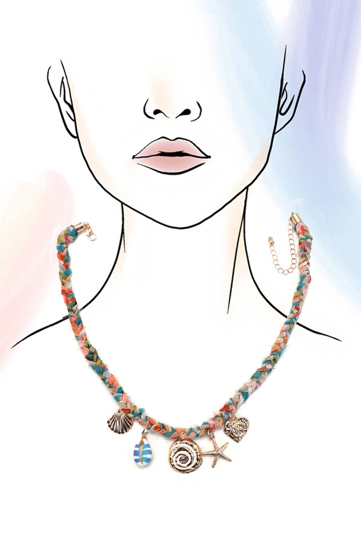 Seashell Starfish Sun Charm Scarf Necklace