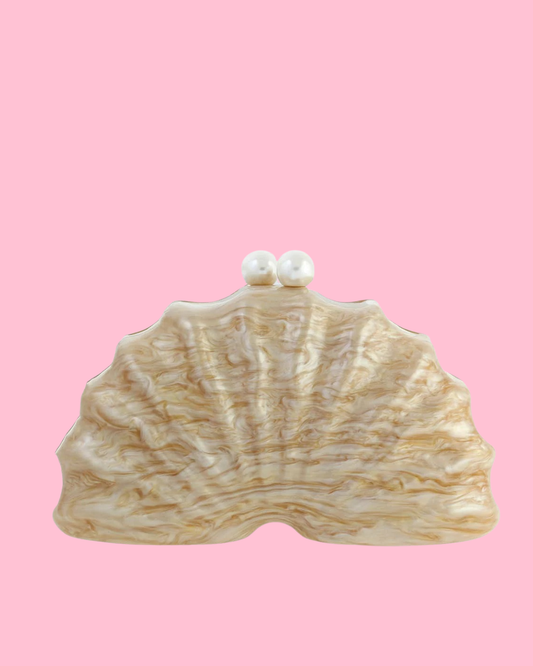 PEARL ACRYLIC FAN SHELL SHAPE EVENING CLUTCH