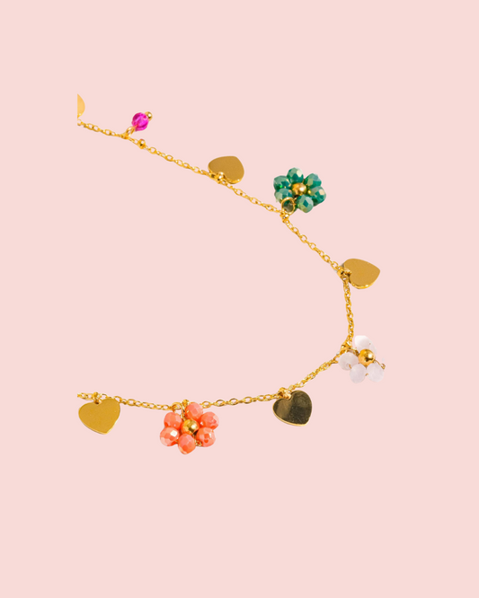Melvin 18K Gold Non-Tarnish Flower & Hearts Necklace