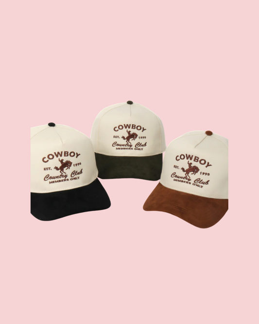 Western COWBOY COUNTRY CLUB Suede Brim Two Tone Cap