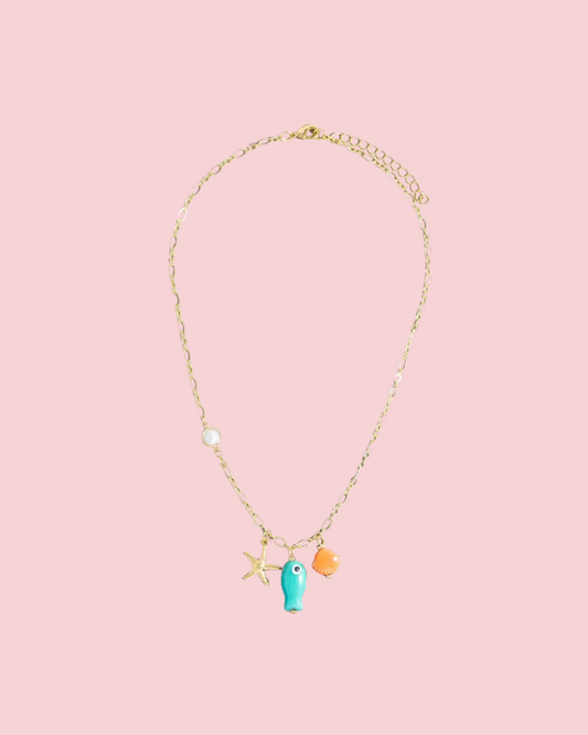 Starfish Pearl Clam And Fish Charms Chain Necklace