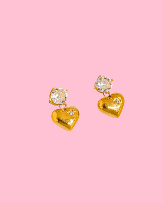 Annika 18K Gold Non-Tarnish CZ Heart Dangle Earring