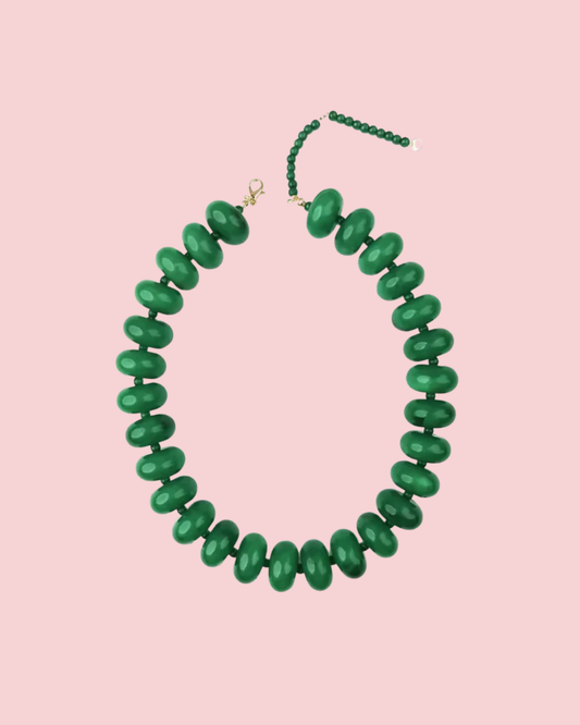 Polished Bead Statement Necklace | Dark Green