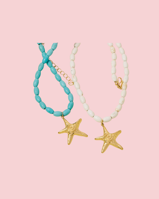 Swirl Starfish Pendant Oval Beaded Necklace