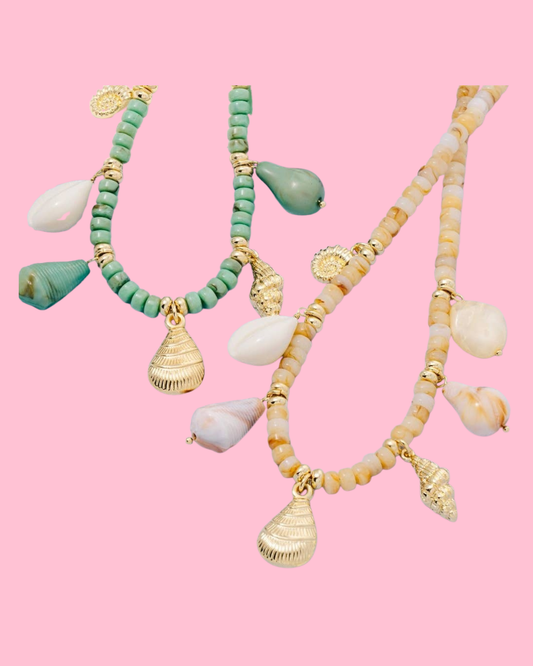 Stone Beads And Sea Life Charms Necklace