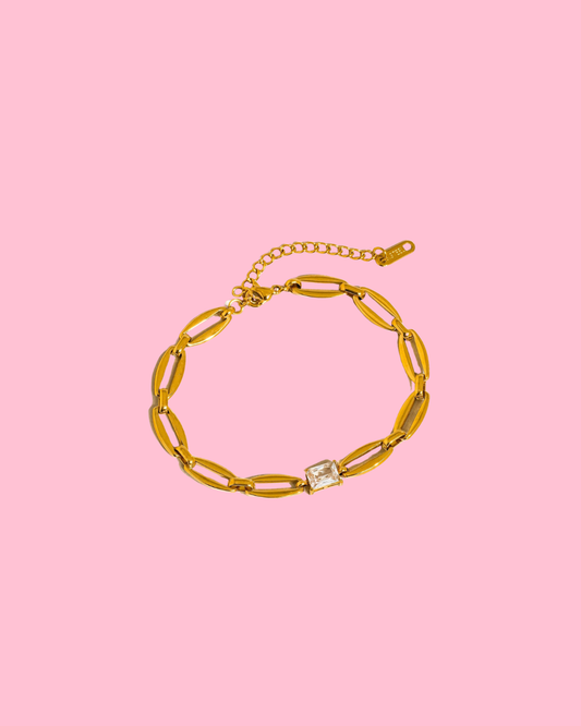 Melrose 18K Gold Non-Tarnish Link Chain CZ Bracelet