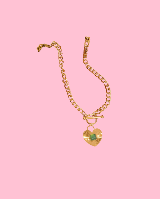 Après 18K Gold Non-Tarnish Green Heart Chain Necklace