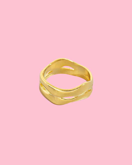 Gold Dipped Double Line Warped Metallic Ring