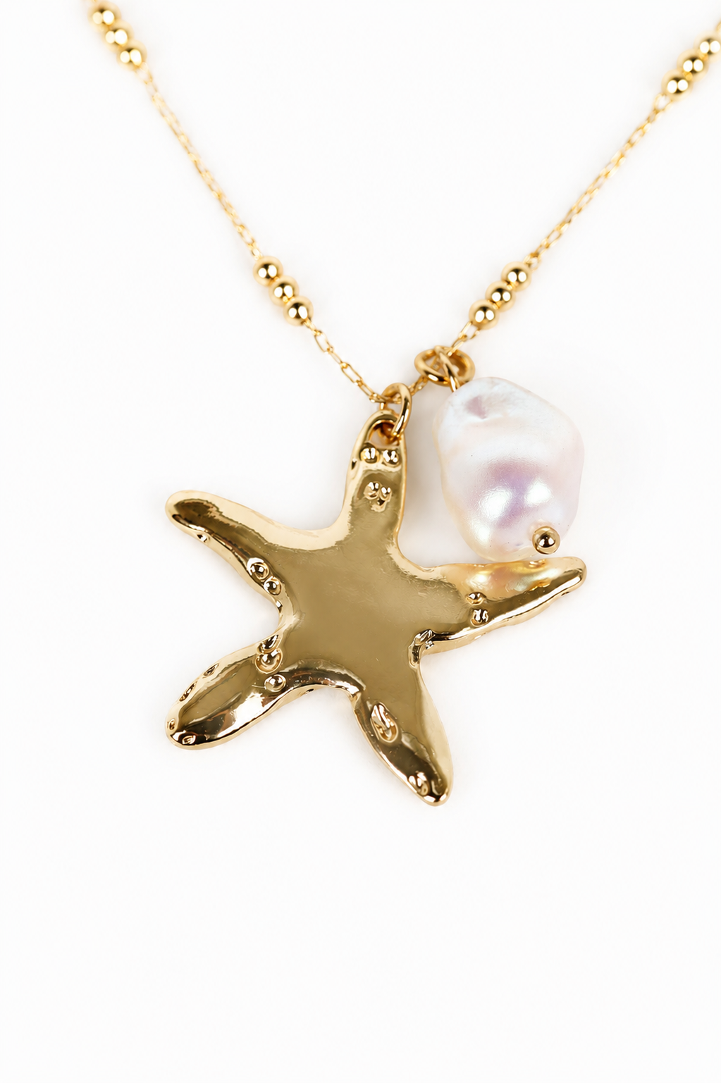 Gold Starfish Pearl Necklace