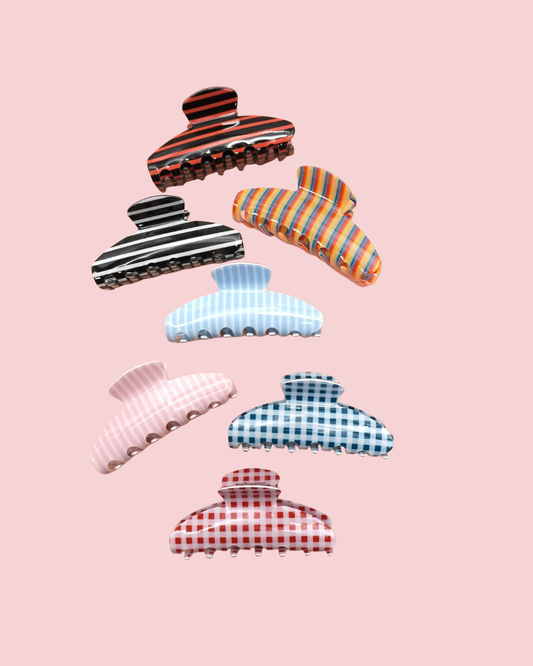 JUMBO STRIPE PLAID OVAL HAIR CLAW CLIPS