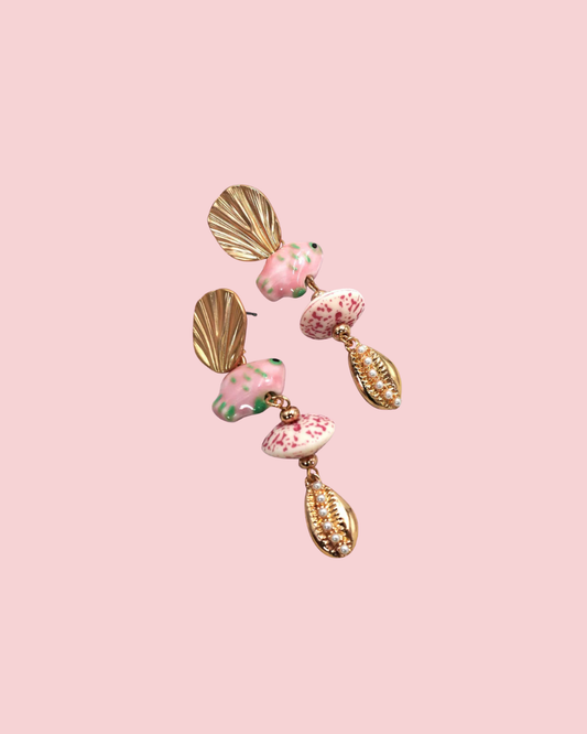 Pink Ceramic Porcelain Fish Drop Earrings