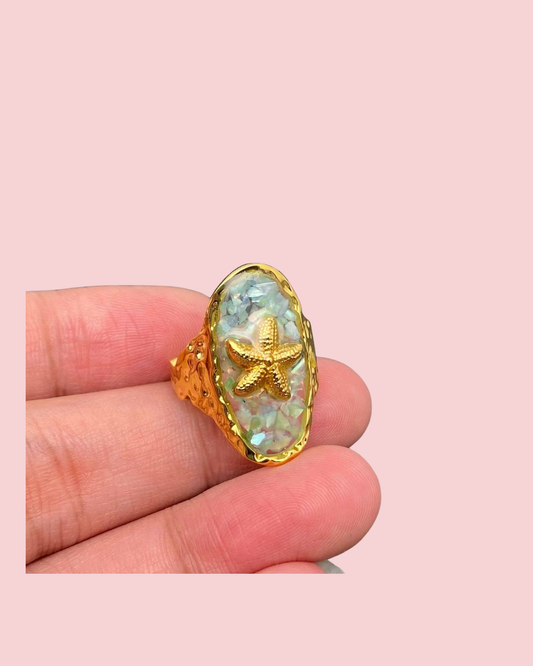 Shattered Shell 18K Gold Plated S.Steel Starfish Ring - FGS
