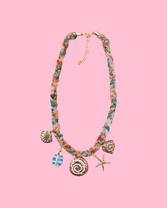 Seashell Starfish Sun Charm Scarf Necklace