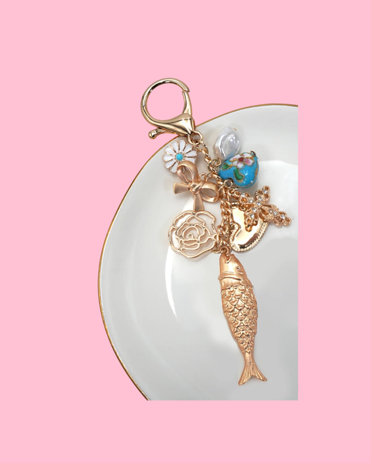 Ocean Porcelain Heart Cross Flower Bag Charm Bag Charm