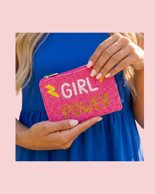 Girl Power Slogan Beaded Coin Pouch