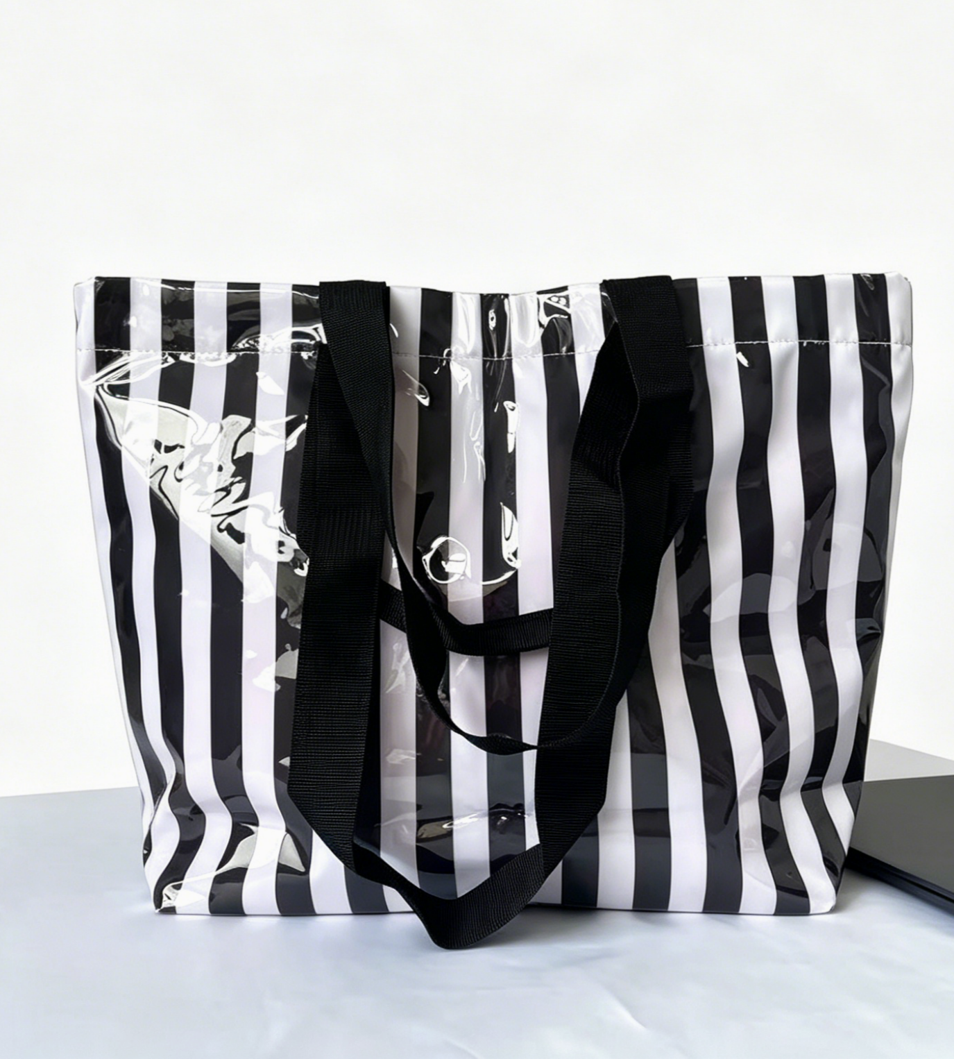Color Block Striped Tote Bag Waterproof Beach Shoulder Bag
