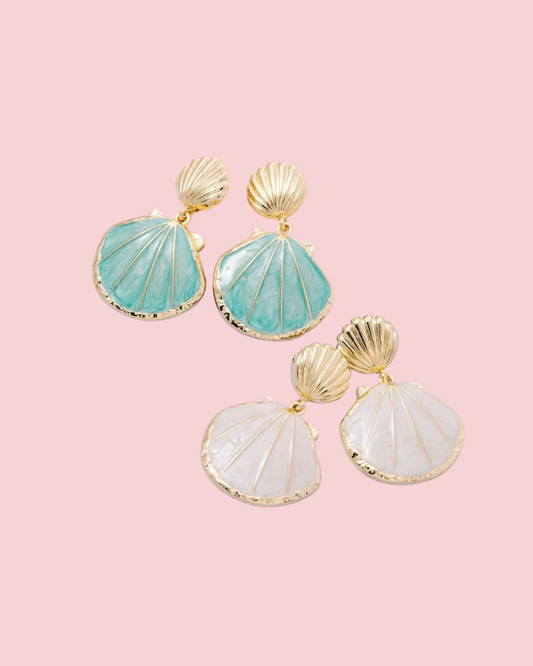 Enamel Double Seashell Drop Earrings