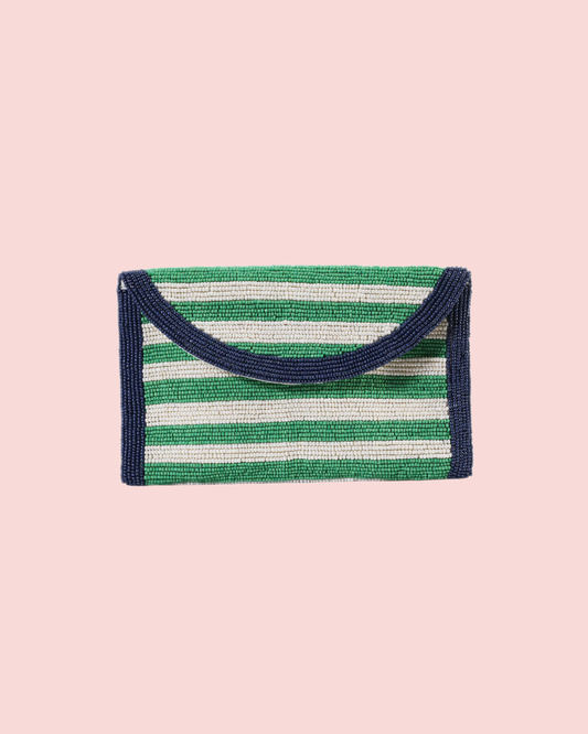 Green & Navy Beaded Clutch