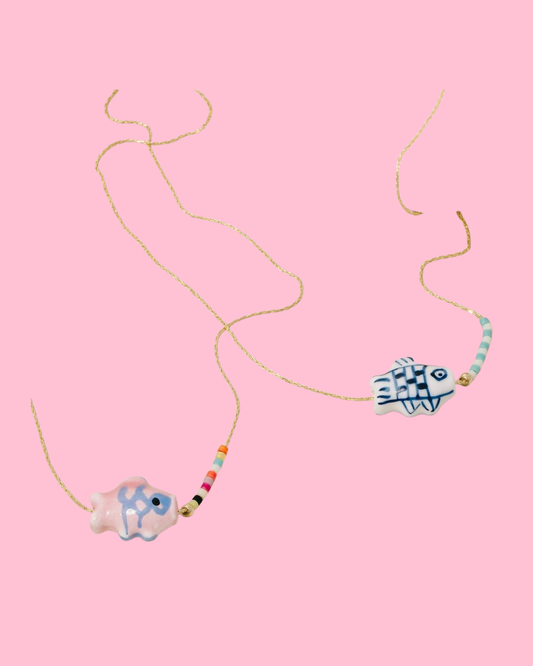 Dainty Chain Ceramic Fish Pendant Necklace