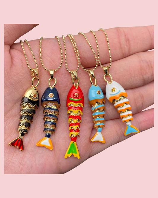 Summer Ocean Style Enamel Fish Charm Necklace