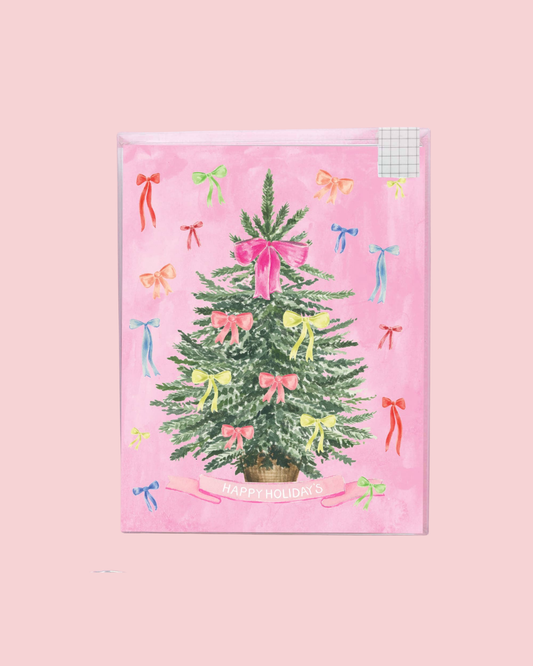 Mini holiday boxed set of cards, pink coquette bow tree