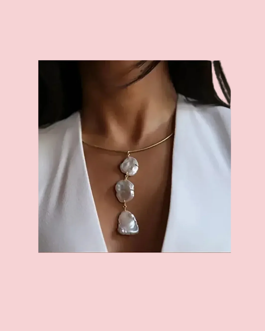Tubular Gold Collar Necklace with Freshwater Pearls