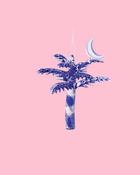 Christmas Sabal Palmetto Tree & Moon Glass Ornament