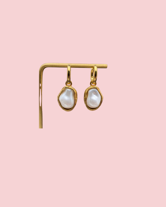 Baroque Pearl 18K Gold Plated S.Steel huggie Earrings - FGS