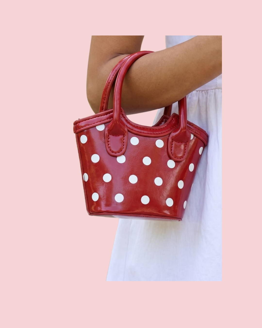 Polka Dot Patent Mini Bucket Tote