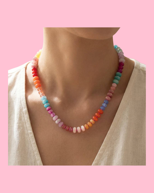 Mixed Glass And Resin Disc Beaded Necklace