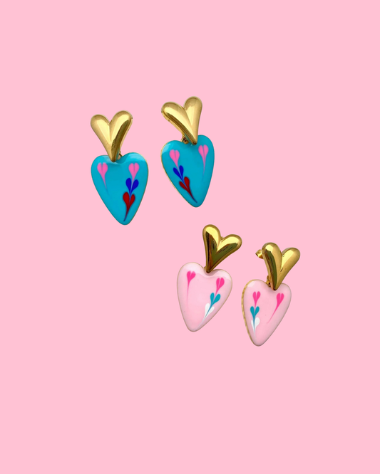 Enamel Heart Charm 18K Gold Plated S.Steel Earrings - FGS