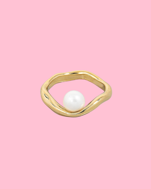 Pearl Stud Warped Metallic Band Ring