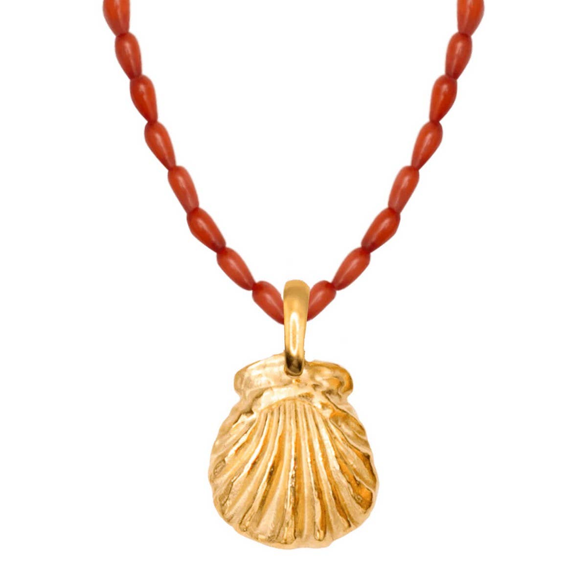 Gold Ocean Charms Necklace – Fish & Shell Beads_CWAJE4614