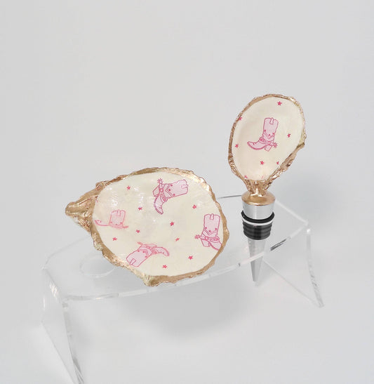 Pink Cowboy Boots Oyster Ring Holder/Wine Topper/Magnet