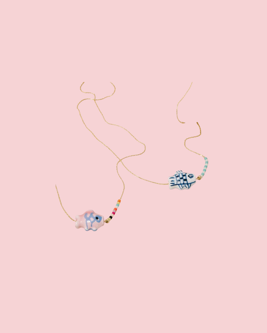 Dainty Chain Ceramic Fish Pendant Necklace