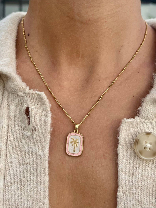 Pink Palms Necklace | Waterproof Boho Surfer Beach Jewelry