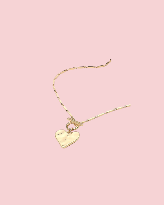 Hammered Metal Heart Pendant Toggle Necklace
