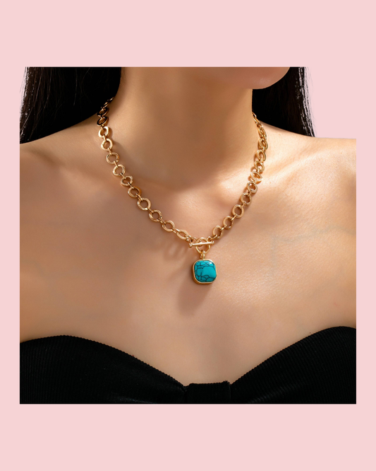 Turquoise-Tone Medallion Toggle Necklace