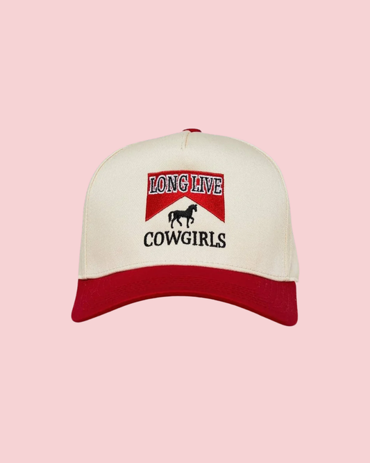 2-Tone Embroidered Cap - Long Live Cowgirls - Red/Beige