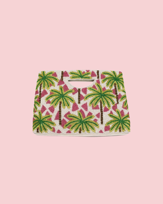 Palm Tree Double Sided Beaded Hand Clutch