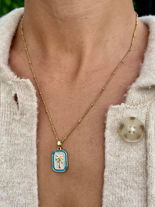 Blue Palms Necklace | Waterproof Boho Surfer Beach Jewelry