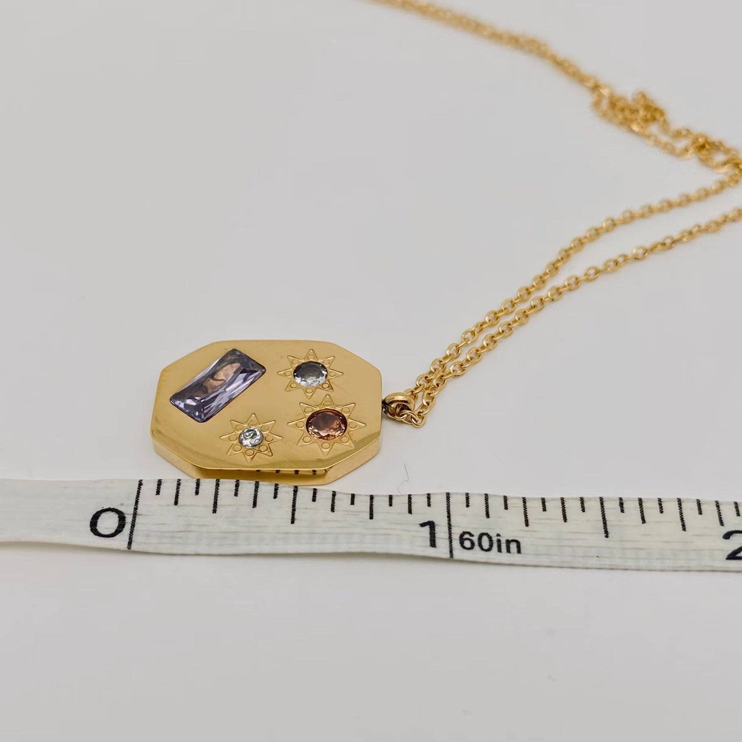 Gold-plated Stainless Steel Zircon Pendant Necklace - FGS