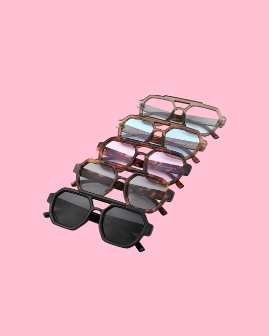 Square Geometric Block Aviator Brow-Bar Sunglasses