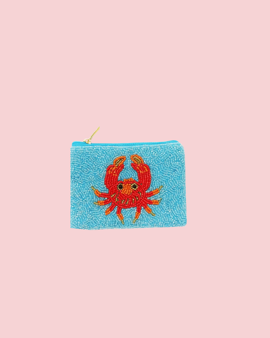 Red Crab Themed Beaded Coin Purse
