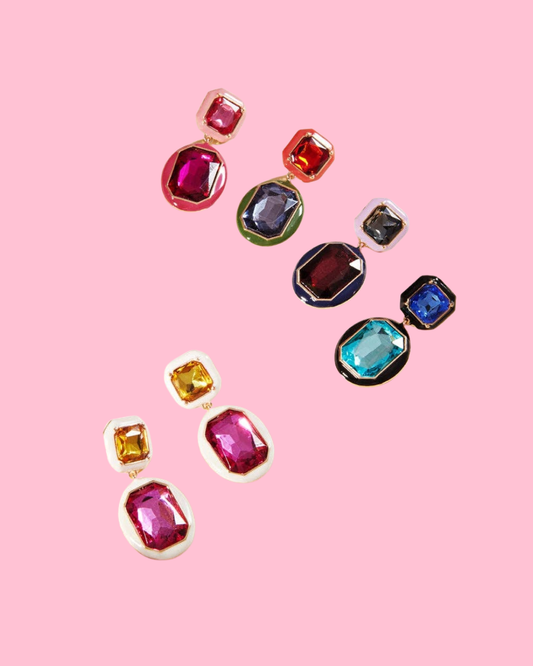 Square Shaped Multi Colored Glass Post Earrings