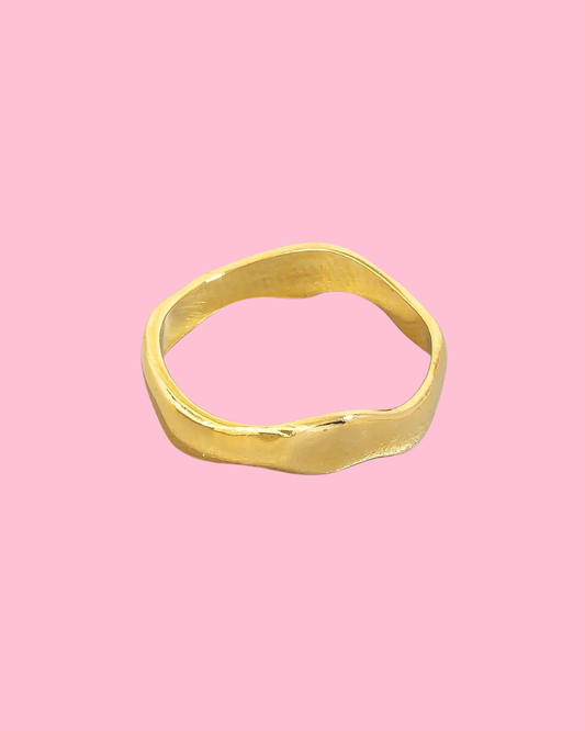 Gold Dipped Wavy Warped Metallic Ring