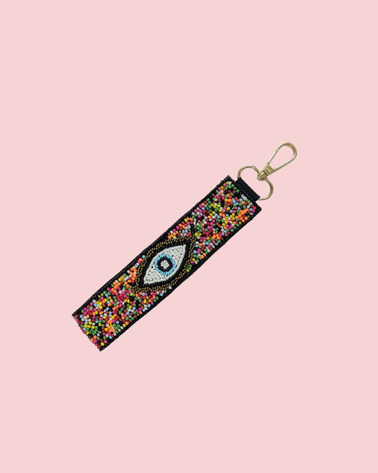 Ladies Evil Eye Beaded Wristlet Strap Key Chain