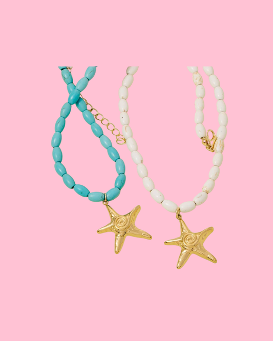 Swirl Starfish Pendant Oval Beaded Necklace